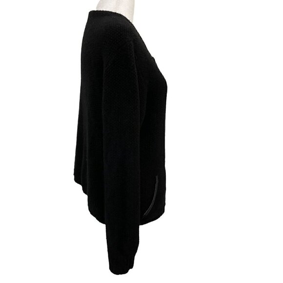 EILEEN FISHER Yak Merino Wool Leather Trim Cardigan Sweater Black Medium Petite - Picture 5 of 8